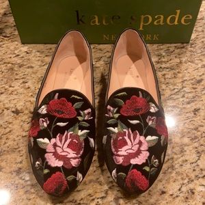 Kate spade black velvet swinton loafers